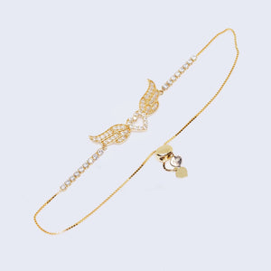 14K Gold Heart with wings Adjustable Zirconia Stone Bracelet 14K Gold Heart with wings Adjustable Zirconia Stone Bracelet
