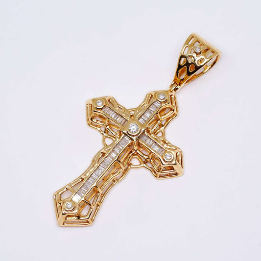 14K Two Tones Gold Cross Pendant Charm with 0.52 CT Diamond Stones