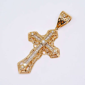 14K Two Tones Gold Cross Pendant Charm with 0.52 CT Diamond Stones 14K Two Tones Gold Cross Pendant Charm with 0.52 CT Diamond Stones