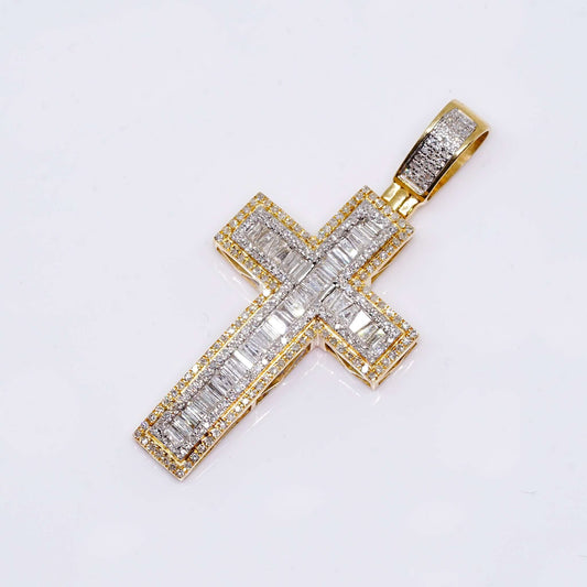 14K Two Tones Gold Cross Pendant Charm with CT Diamond Stones