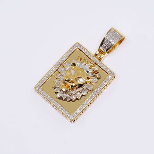 14K Two Tones Gold Lion Pendant Charm with 0.48 CT Diamond Stones 14K Two Tones Gold Lion Pendant Charm with 0.48 CT Diamond Stones