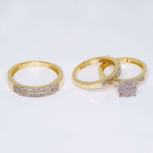 14K Yellow Gold Trio Set Engagement Rings with Diamond Stones