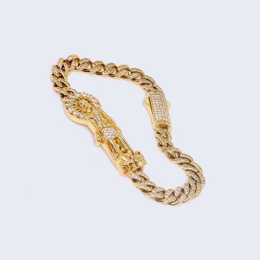 14K Iced Out San Lazarus Cubic Zirconia Semi Hollow Bracelet