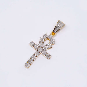 14K Gold Ankh Angel Wing Cross Pendant Charm with 0.40 CT Diamond Stones 14K Gold Ankh Angel Wing Cross Pendant Charm with 0.40 CT Diamond Stones