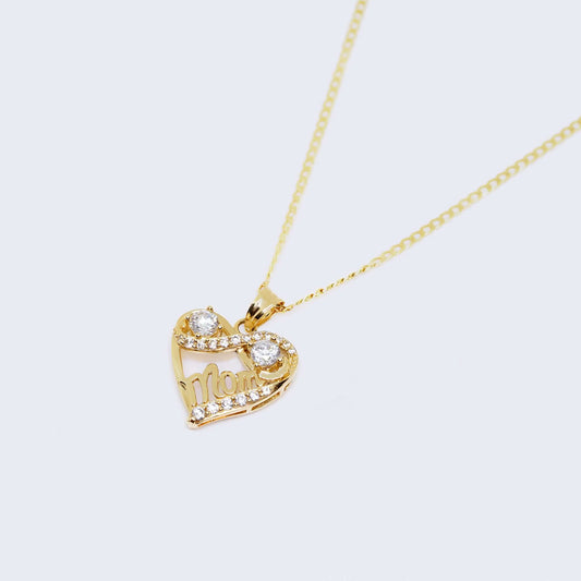14K Mom Charm with Solid Cuban Chain