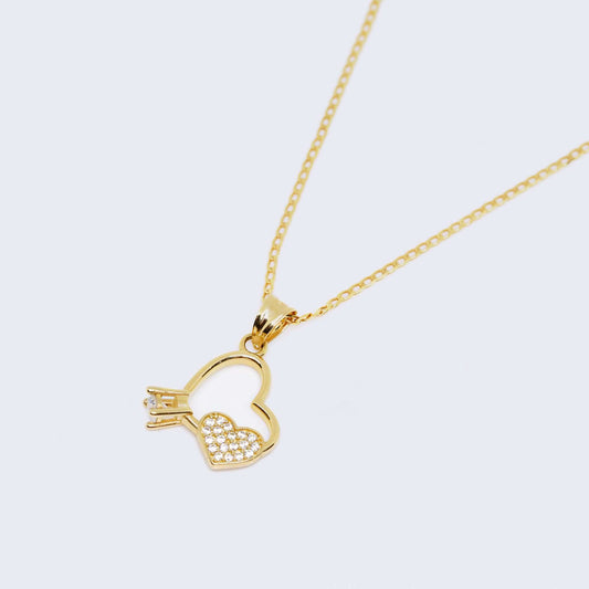 14K Engagement Heart Charm with Solid Chain