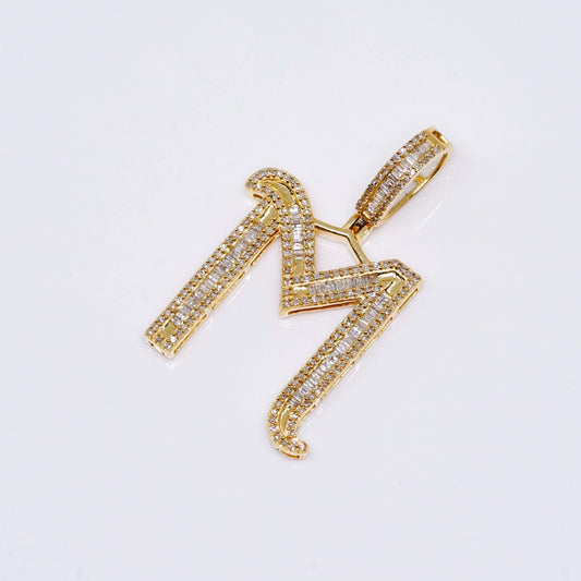 14K Gold Initial Alphabet Letter “M” Pendant Charm with 0.88 CT Diamond Stones