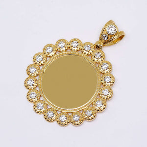 14K Gold Memory Circle Disk with Zirconia Stones Customizable Picture Pendant Charm 14K Gold Memory Circle Disk with Zirconia Stones Customizable Picture Pendant Charm