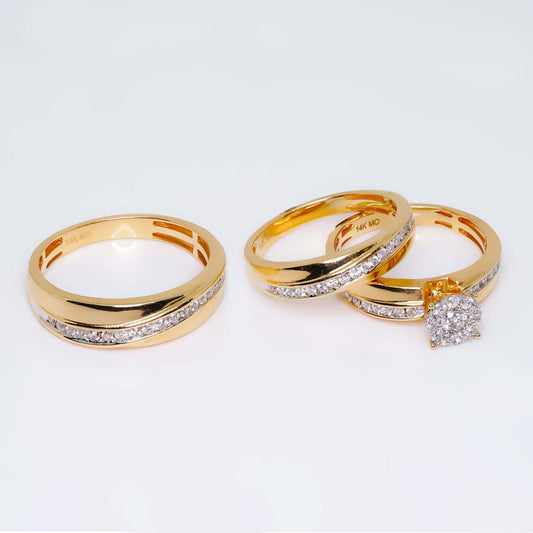 14K Yellow Gold Square Design Engagement Rings with 0.80 CT Diamond Stones