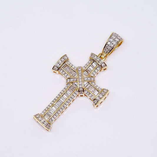 14K Gold Cross Pendant Charm with CT Diamond Stones
