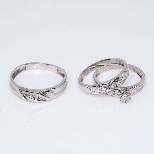 14K White Gold Trio Set Engagement Rings with Diamond Stones