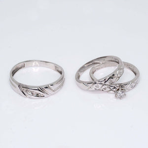14K White Gold Trio Set Engagement Rings with Diamond Stones 14K White Gold Trio Set Engagement Rings with Diamond Stones