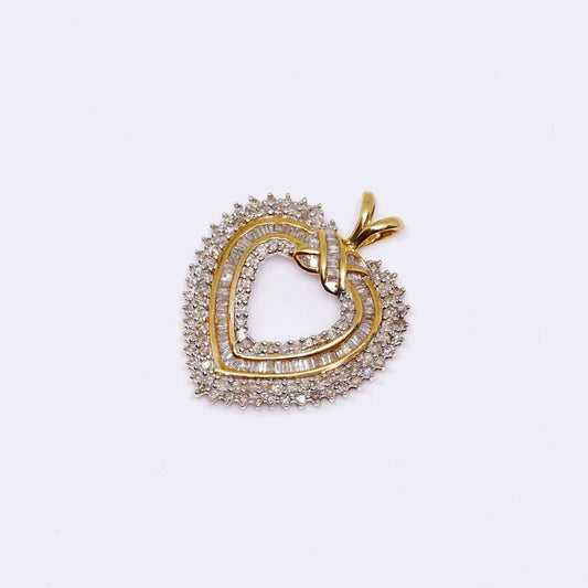 10K Gold Hollow Heart Pendant Charm with 3 CT Diamond Stones