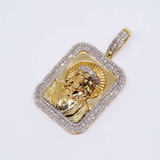 14K Two Tones Gold Jesus Pendant Charm with CT Diamond Stones