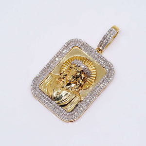 14K Two Tones Gold Jesus Pendant Charm with CT Diamond Stones 14K Two Tones Gold Jesus Pendant Charm with CT Diamond Stones