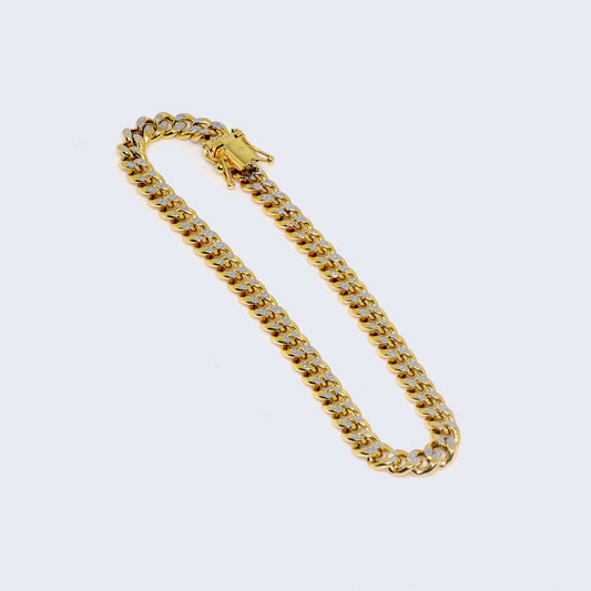 14K Semi Hollow Gold Curb Two Tone Bracelet