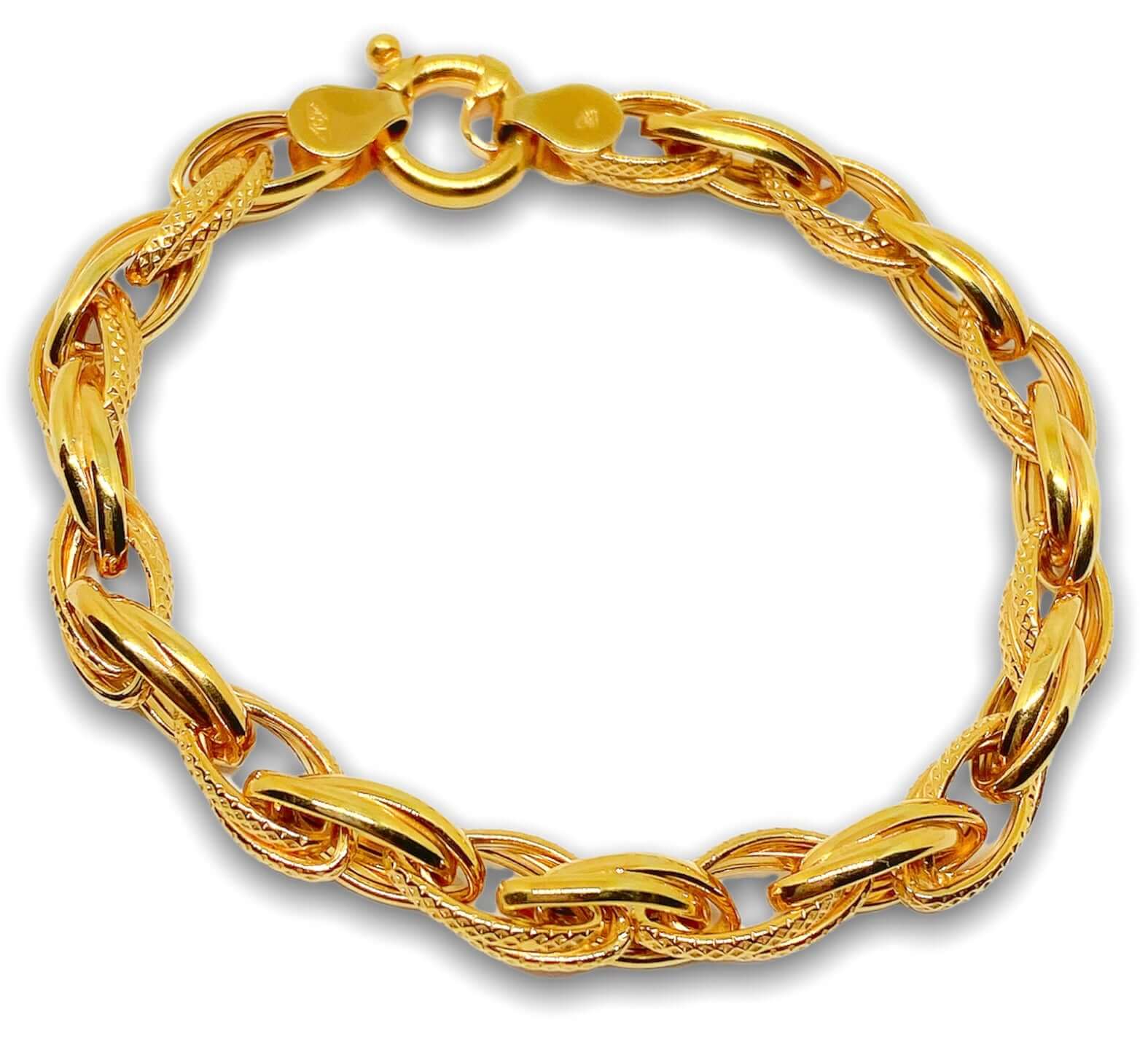 18K Gold Hollow Fancy Elongated Box Bracelet with Spring Ring Clasp