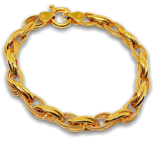 18K Gold Hollow Fancy Elongated Box Bracelet with Spring Ring Clasp