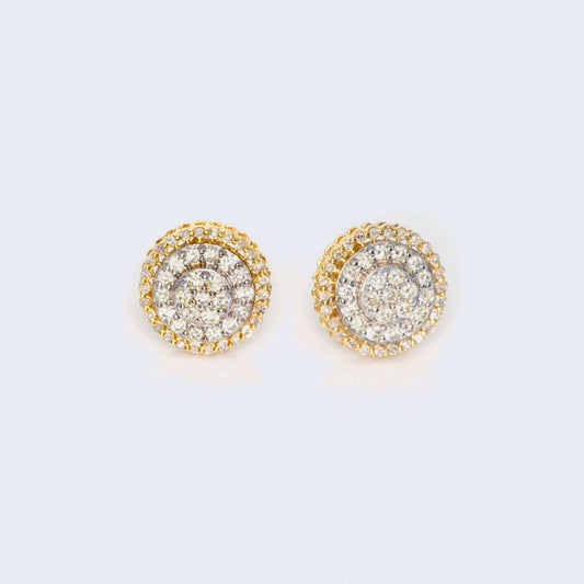 10K Yellow Gold Round Cushion Diamond Studs Earrings