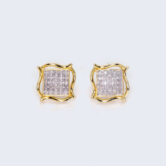 10K Yellow Gold Accent Frame Micro Pavรฉ Square Diamond Stud Earrings