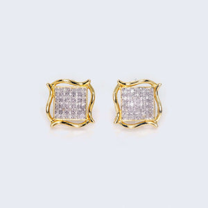 10K Yellow Gold Accent Frame Micro Pavé Square Diamond Stud Earrings 10K Yellow Gold Accent Frame Micro Pavé Square Diamond Stud Earrings