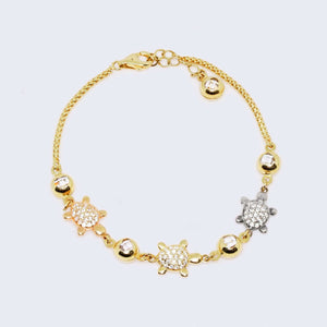 14K Three Toned Diamond Cut Cable Link Turtle Bracelet 14K Three Toned Diamond Cut Cable Link Turtle Bracelet