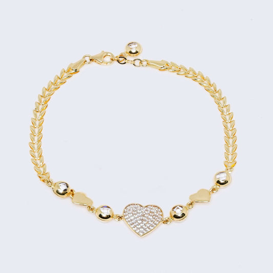 14K Gold Double Heart Fancy Link Bracelet