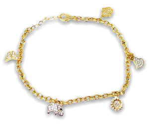14K Gold Diamond Cut Cable Bracelet with Pendant Charms Butterfly, Elephant, Sun, Heart, Hamsa 14K Gold Diamond Cut Cable Bracelet with Pendant Charms Butterfly, Elephant, Sun, Heart, Hamsa