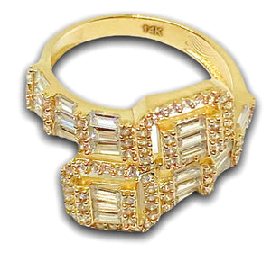 14K Yellow Gold Double Rectangle Cuban Link Ring with Cubic Zirconia 14K Yellow Gold Double Rectangle Cuban Link Ring with Cubic Zirconia