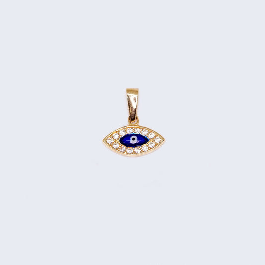 14K Gold Blue Evil Eye with Cubic Zirconia Stones Pendant Charm