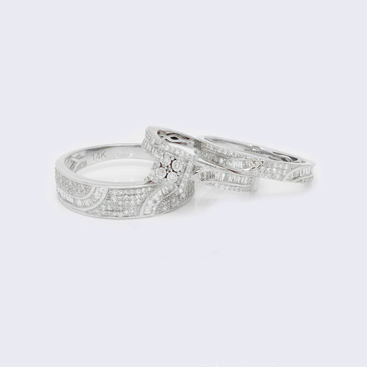 14K 14K White Gold 0.92ct Diamond Wedding Band Ring Set