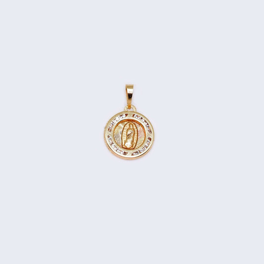 14K Gold Virgen de Guadalupe with Cubic Zirconia Stones Pendant Charm