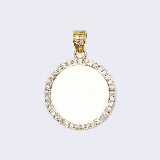 14K Gold Round Design with Cubic Zirconia Stones Picture Charm