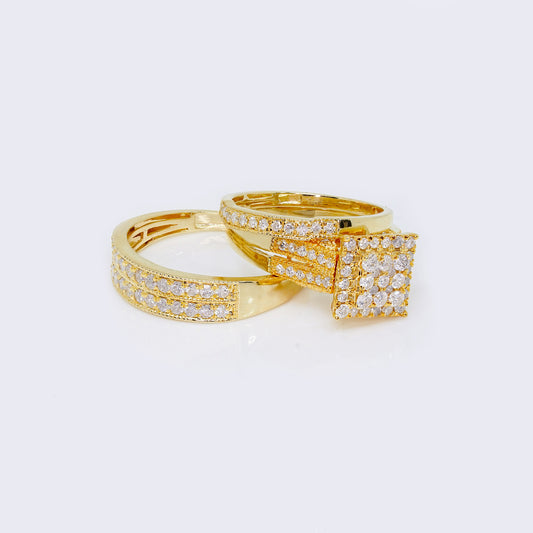 14K Matching Trio Wedding Square Bands With Diamonds