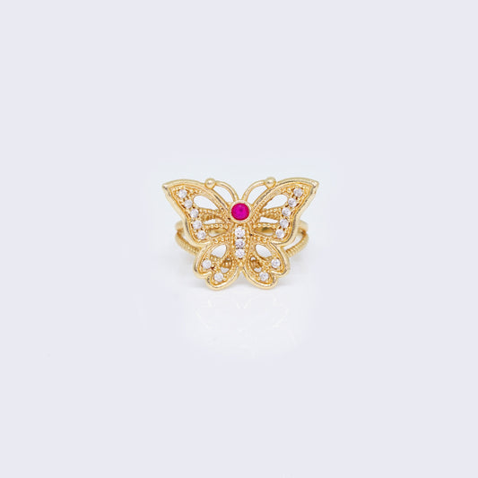 14K Cubic Zirconia Butterfly Cubic Zirconia & Ruby Ring