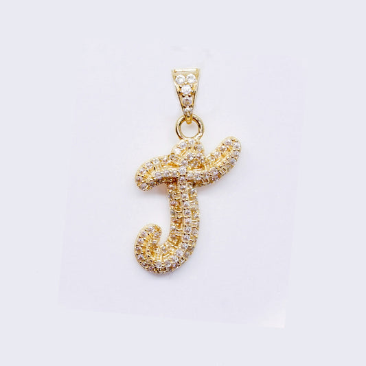 14K Cubic Zirconia "T" Initial Gold 3D Look Charm