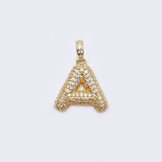 14K Cubic Zirconia "A" Initial Gold Bubble Charm