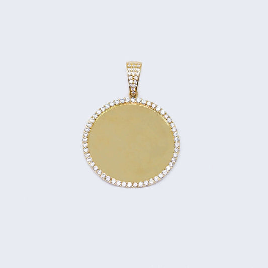 14K Gold Round Design with Cubic Zirconia Stones Picture Charm