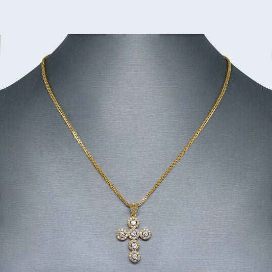 10K Gold Round Cross with Cubic Zirconia Necklace Set