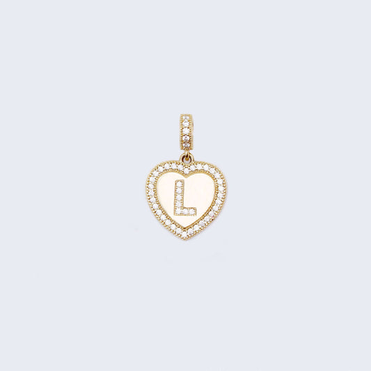 14K Gold Heart Round Design Initial Alphabet Letter “L” Cubic Zirconia Stone Pendant Charm