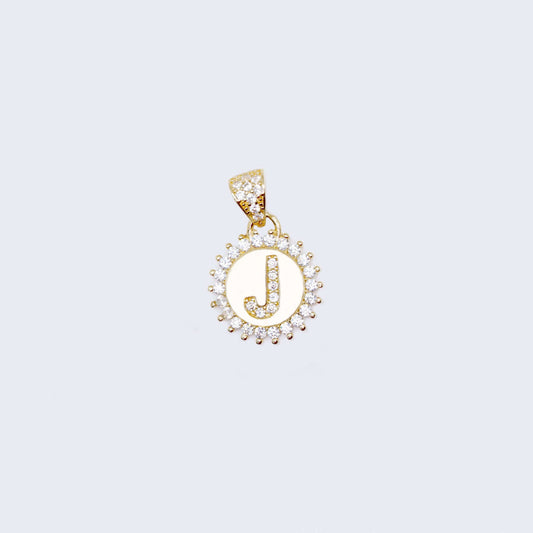 14K Gold Sun Round Design Initial Alphabet Letter “J” Cubic Zirconia Stone Pendant Charm