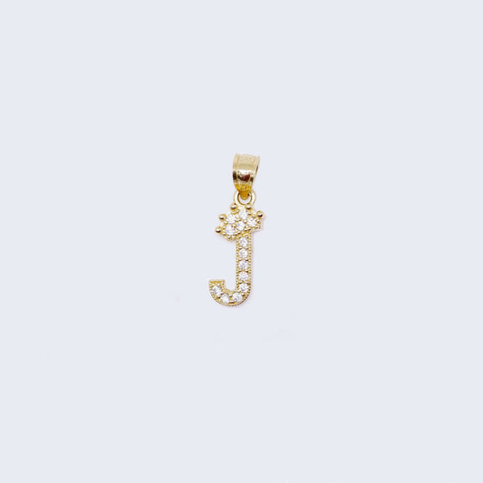 14K Gold Crowned Initial Alphabet Letter “J" Cubic Zirconia Stone Pendant Charm