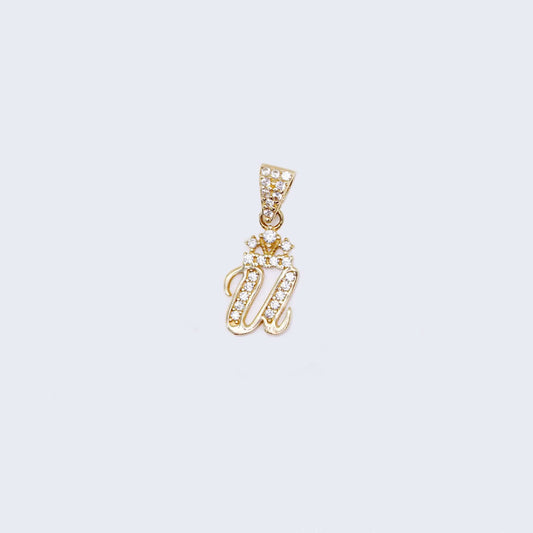 14K Gold Crowned Initial Alphabet Letter “U” Cubic Zirconia Stone Pendant Charm