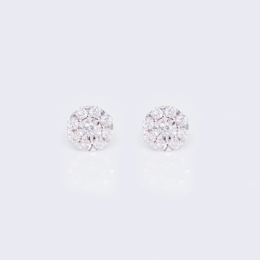 14K White Gold Flower Cluster 0.5ct Diamond Stud Earrings