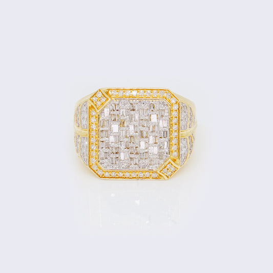 14K Round & Baguette 0.86ct Diamond Statement Octagon Pinky Ring