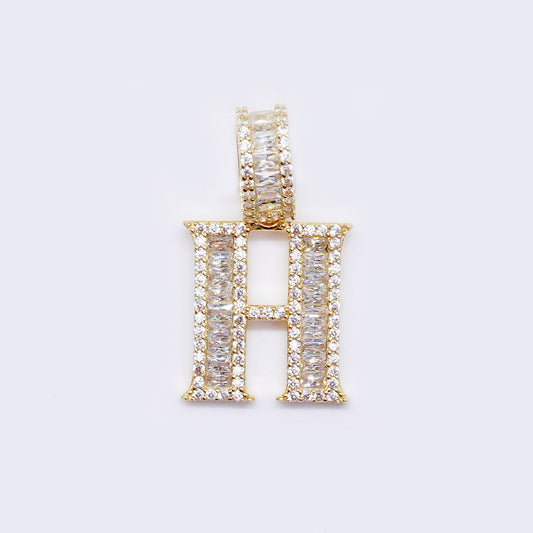 14K Cubic Zirconia "H" Initial Gold Charm