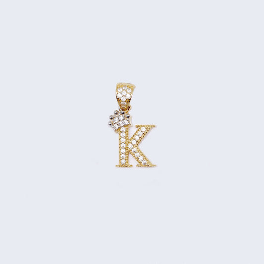 14K Gold Crowned Initial Alphabet Letter “K" Cubic Zirconia Stone Pendant Charm