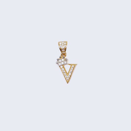 14K Gold Crowned Initial Alphabet Letter “V" Cubic Zirconia Stone Pendant Charm