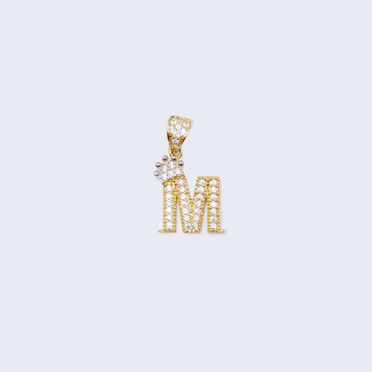 14K Gold Crowned Initial Alphabet Letter “M" Cubic Zirconia Stone Pendant Charm