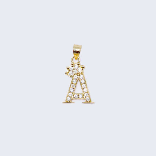 14K Gold Crowned Initial Alphabet Letter “A” Cubic Zirconia Stone Pendant Charm